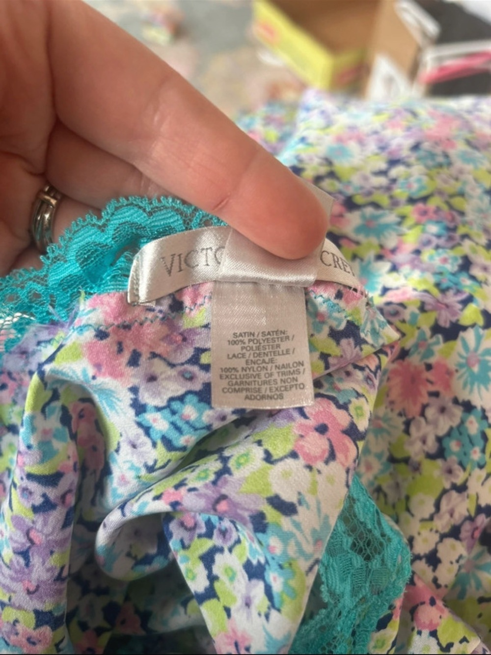 Victoria's Secret Teal-Trim Pastel Floral Satin Chemise - Picture 11 of 11